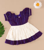 Purple & Cream Silk Puff Frock with Golden Zari Stripes
