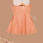 Orange silk ethnic frock for kids by Boon Babies, featuring charming traditional design for children aged 6-12 months.