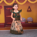 Elegant Green and Gold Ethnic Pattu Pavadai Set for Girls Boon Babies