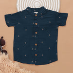 Boys silk ethnic shirt and dhoti set with mandarin collar in festive style, stylish ethnic wear for little boys by Boon Babies.