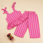 Girls Cotton Top & Pant Set – Pink Striped Casual Outdoor Wear