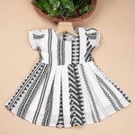 Girls Premium Cotton Casual Bow Frock – Elegant Black & White Stripe Pattern
