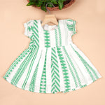 Girls Stylish Casual Wear Frock – Green Woven Stripe Design