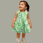 Mint Green Floral Slub Cotton Sleeveless Frock for Girls – Elegant Summer Dress