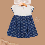 Stylish Kids Cotton Frock with Navy Leaf Print