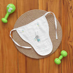White muslin baby nappy with bunny print. For 0–3 months. Soft, reusable, and skin-friendly with easy tie closure.