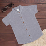 Black Gingham Check Cotton Shirt – Chinese Collar for Boys