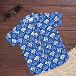 Blue Fan Print Cotton Shirt – Chinese Collar for Boys