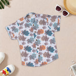 Boys cotton Mandarin collar printed shirt with leaf pattern, from Boon Babies, featuring a Chinese collar and leaf design.