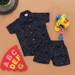 Boys Black Geometric Cotton Shirt and Shorts Set