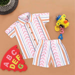 Boys Cotton Shirt & Shorts – White with Leaf Sprinkles