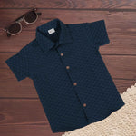 Boys Cotton Shirt – Dark Navy Blue Floral Jaal Design