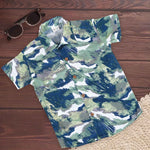 Boys Cotton Printed Shirt – Green & Blue Camouflage Brush