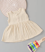 Beige Cream Crinkled Muslin Sleeveless Baby Frock