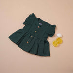 Dark Green Muslin Baby Frock with Wooden Buttons – Soft & Stylish Boon Babies