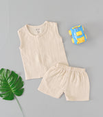 Ivory Cream Crinkled Muslin Jabla & Shorts Set – Gentle & Timeless Everyday Wear