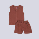 Rust Brown Crinkled Muslin Jabla & Shorts Set – Cozy Comfort for Little One