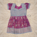 Elegant ethnic frock in purple and grey silk with seahorse-themed zari work, designed for girls aged 1 to 5 years. Traditional style, festive comfort.