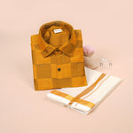 Mustard Yellow Silk Boys Ethnic Shirt & Dhoti Set – Festive Charm in Every Thread