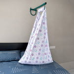 Soft cotton newborn baby cradle with purple heart print by Boon Babies, designed for gentle comfort.
