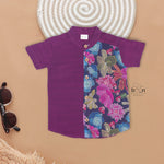Purple Floral Panel Silk Shirt for Boys – Traditional Ethnic Shirt