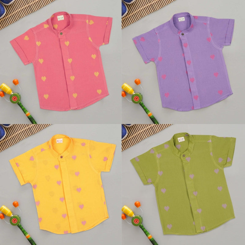Boys Handloom Cotton Heart Print Shirt – Soft & Breathable Summer Wear