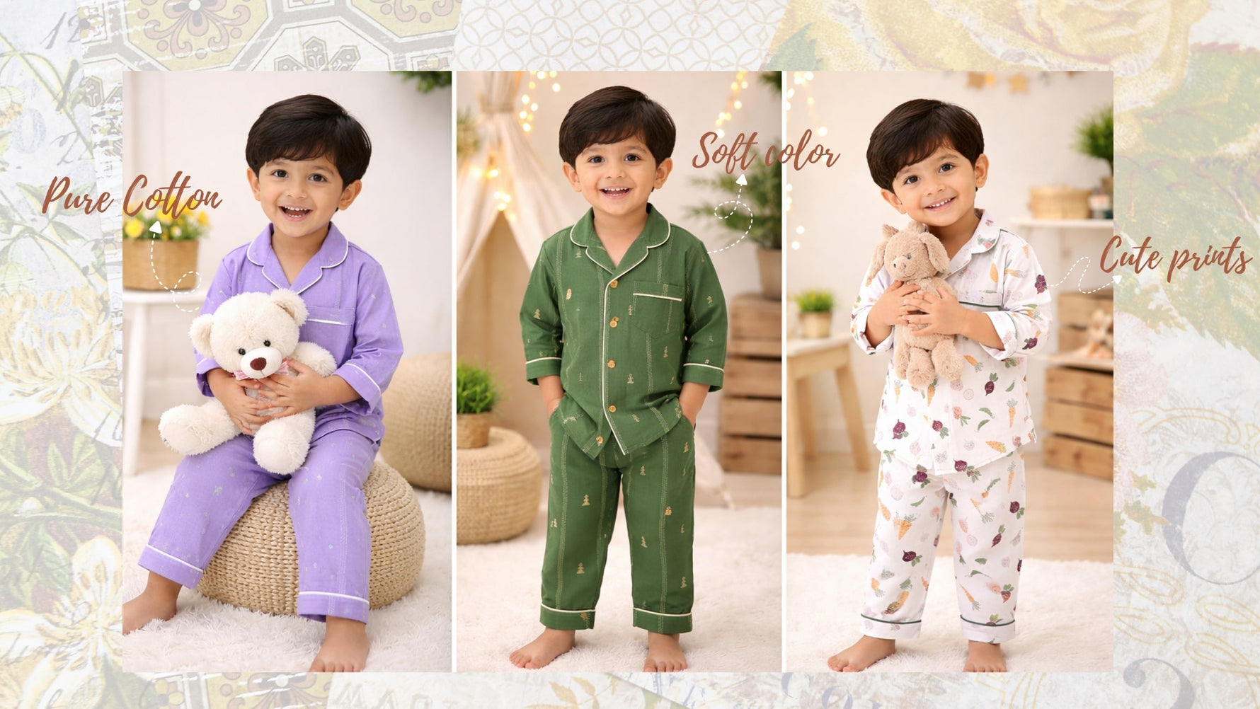 Soft, breathable cotton night suit for baby boys & girls, designed for peaceful sleep and all-night comfort. Perfect for kids aged 1–6 years.