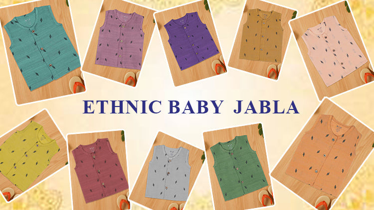 Ethnic cotton baby jabla with wooden buttons – soft newborn wear by Boon Babies