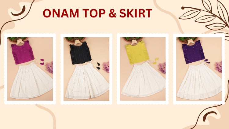 🌼✨ Onam Top & Skirt Set for Girls – Cotton Silk Festive Wear✨🌼