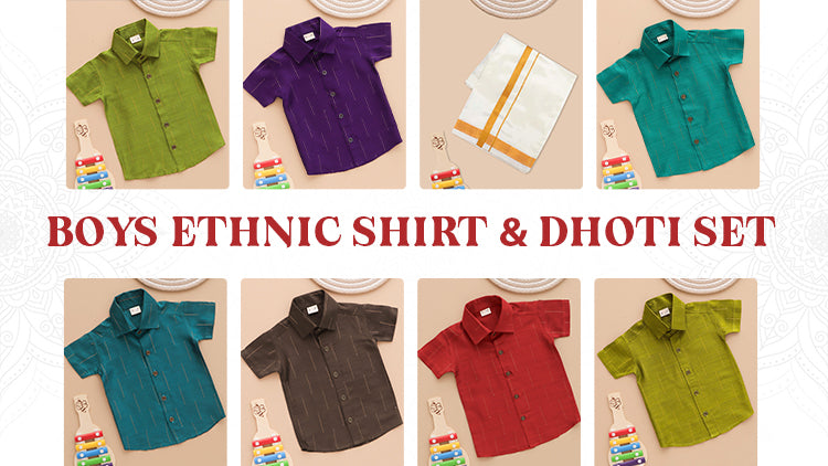 Ethnic Drop Line Silk Shirt & Dhoti Set for Boys – Traditional Festive Wear