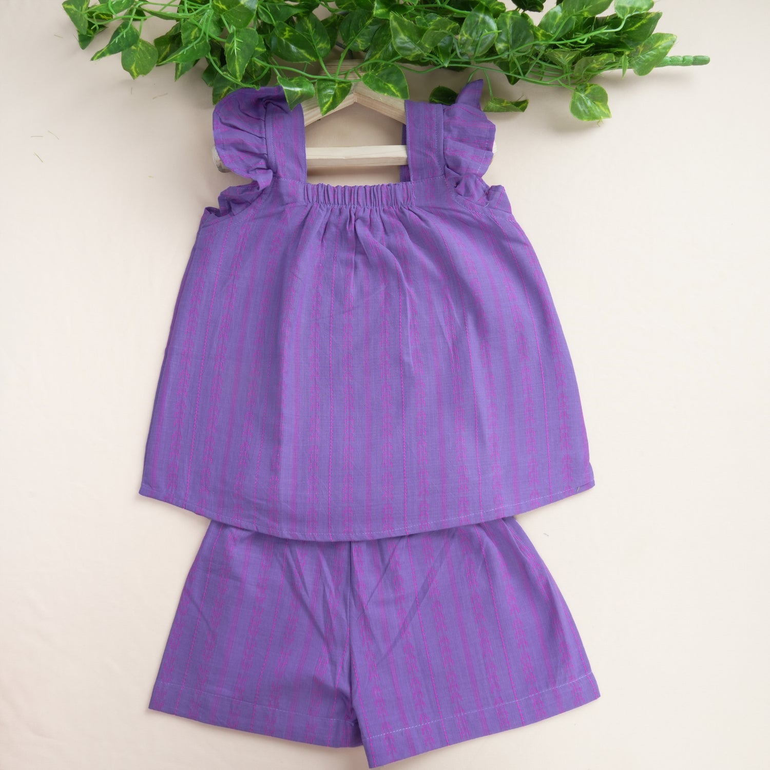 Girls Lavender South Cotton Co-ord Set – Frill Strap Top & Shorts
