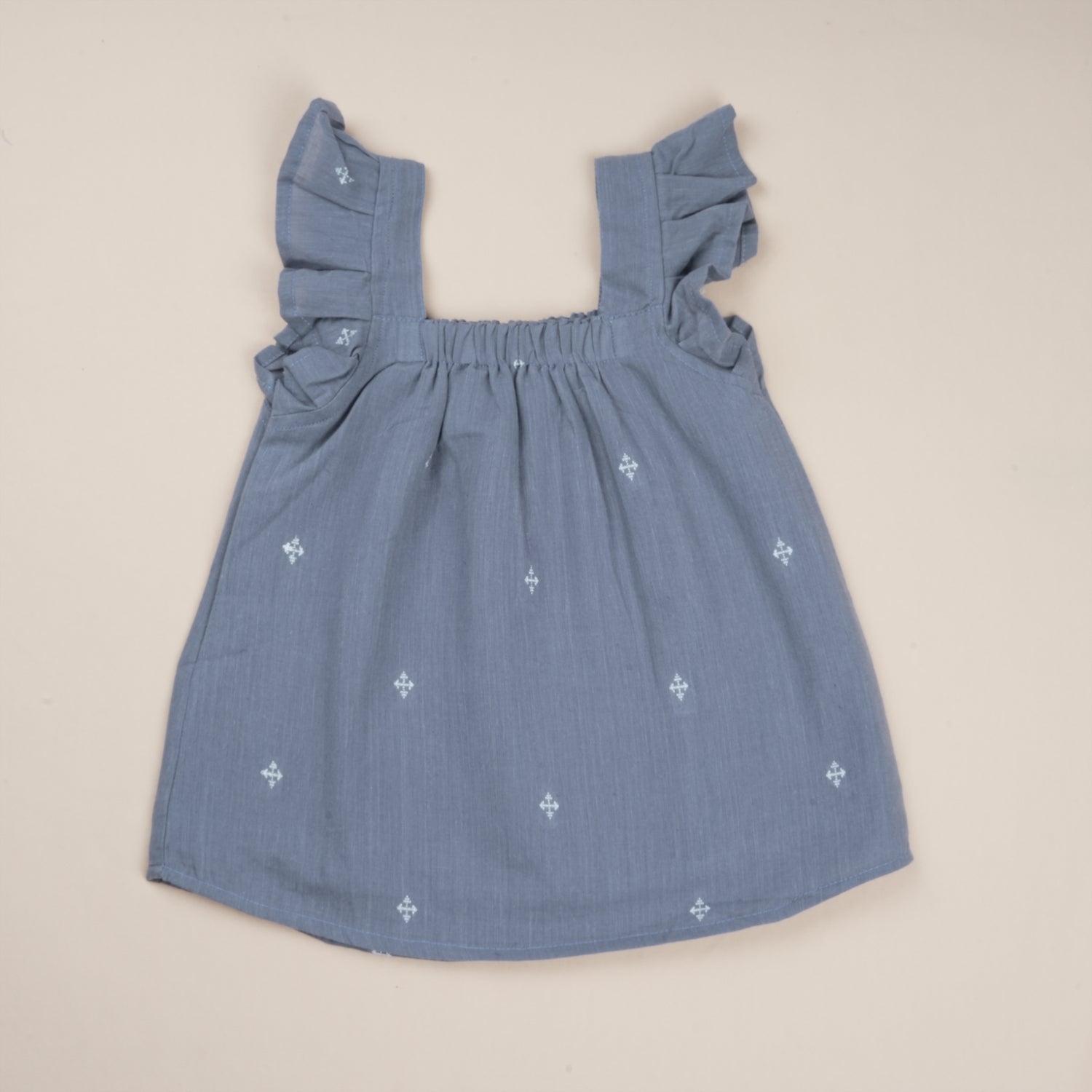 Girls Grey Blue Frill Top & Shorts Set