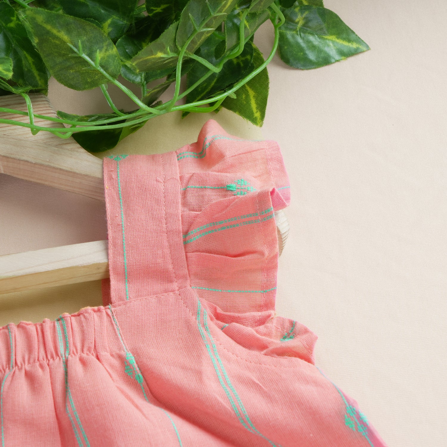 Girls Blush Pink Handloom Cotton Co-ord Set