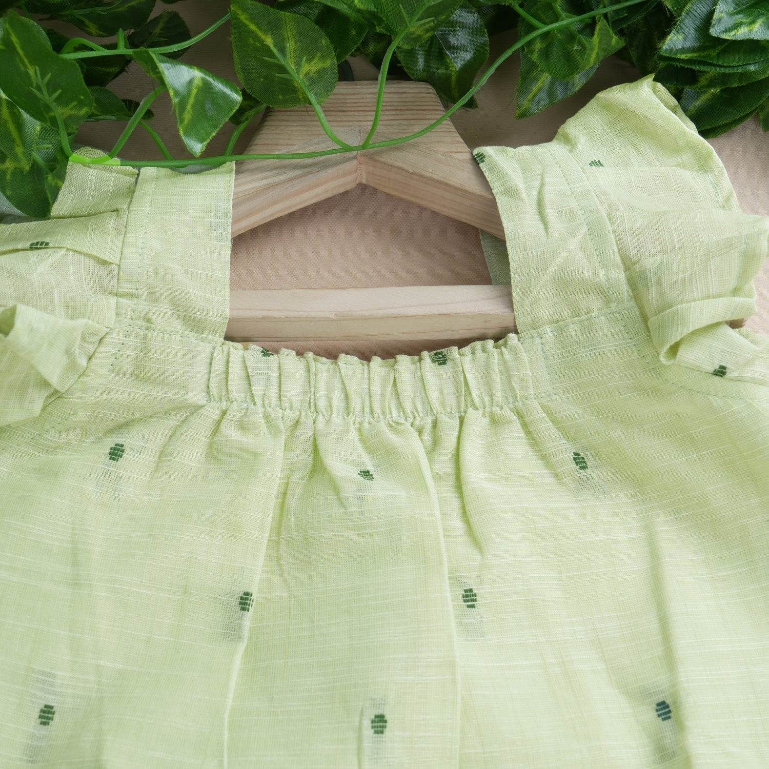 Girls Mint Green Handloom Cotton Summer Co-ord Set