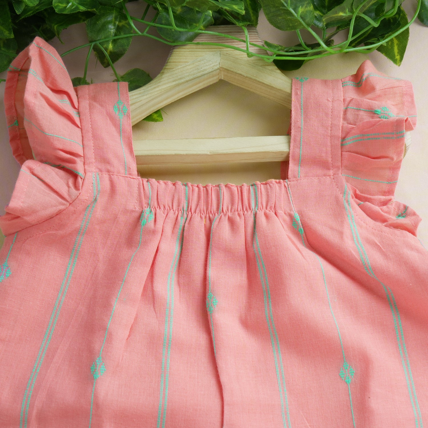 Girls Blush Pink Handloom Cotton Co-ord Set