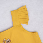 Mustard yellow cotton top with cream skirt, soft lining, elastic waist and comfy fit – perfect Kerala-style ethnic wear for girls aged 1–5 years.