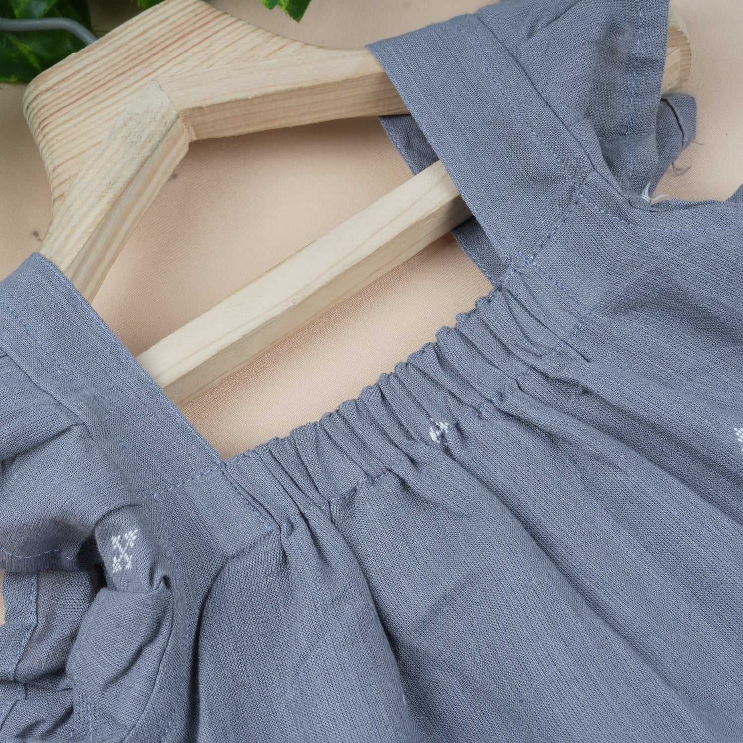 Girls Grey Blue Frill Top & Shorts Set