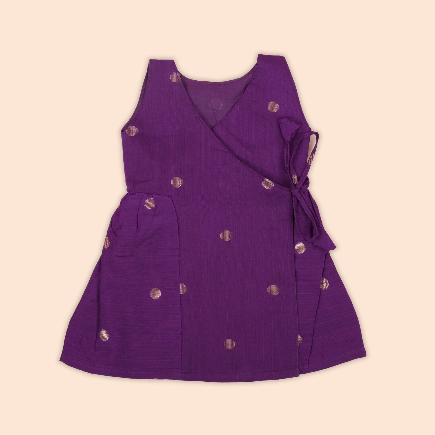 Purple Baby Ethnic Silk Frock with Gold Polka Weave
