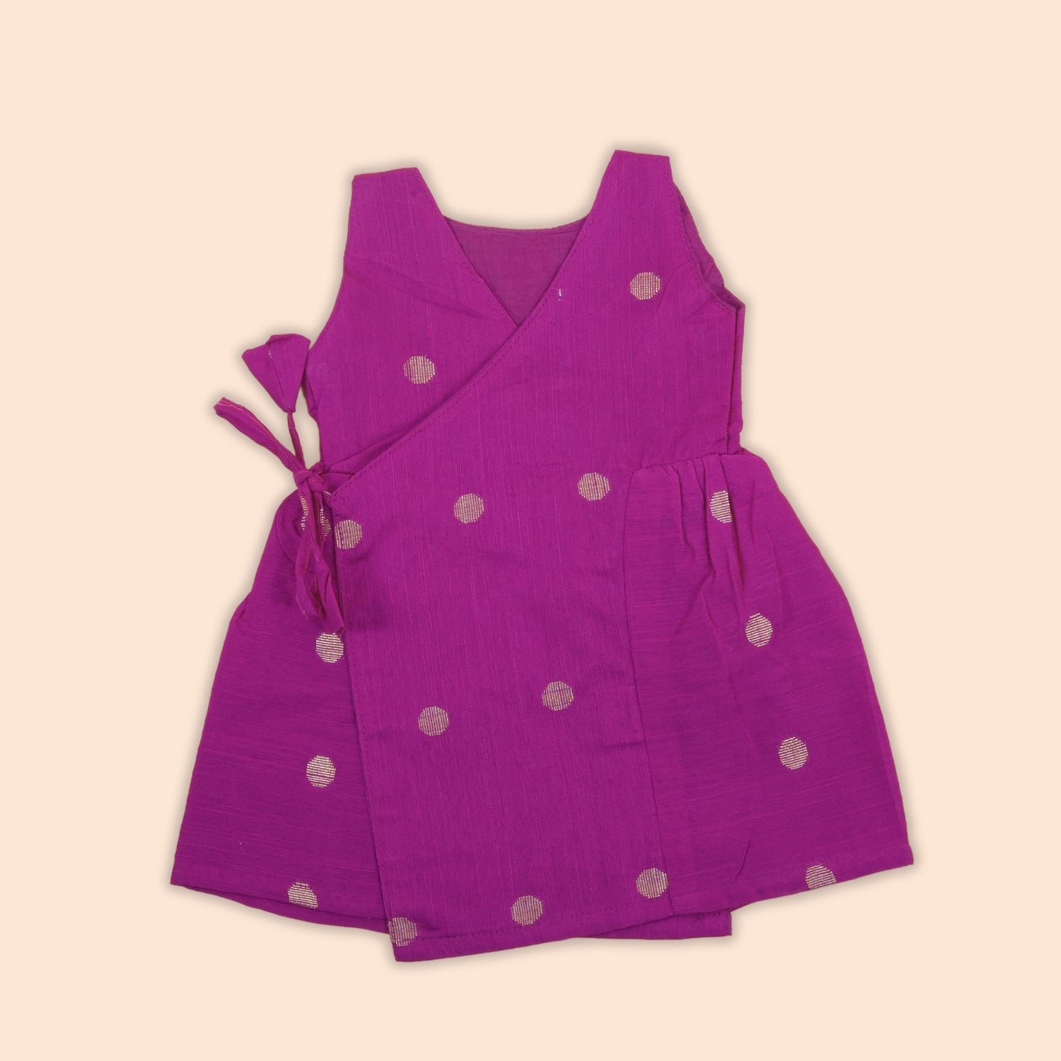 Pink Silk Baby Frock with Golden Polka | Side Knot Design