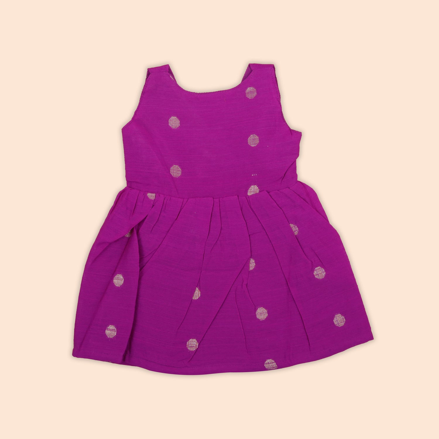 Pink Silk Baby Frock with Golden Polka | Side Knot Design