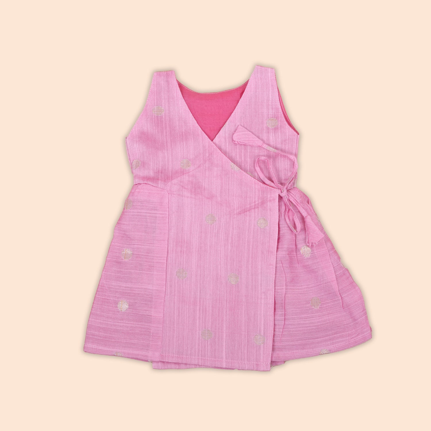 Pink Silk Baby Ethnic Frock with Gold Butta Design