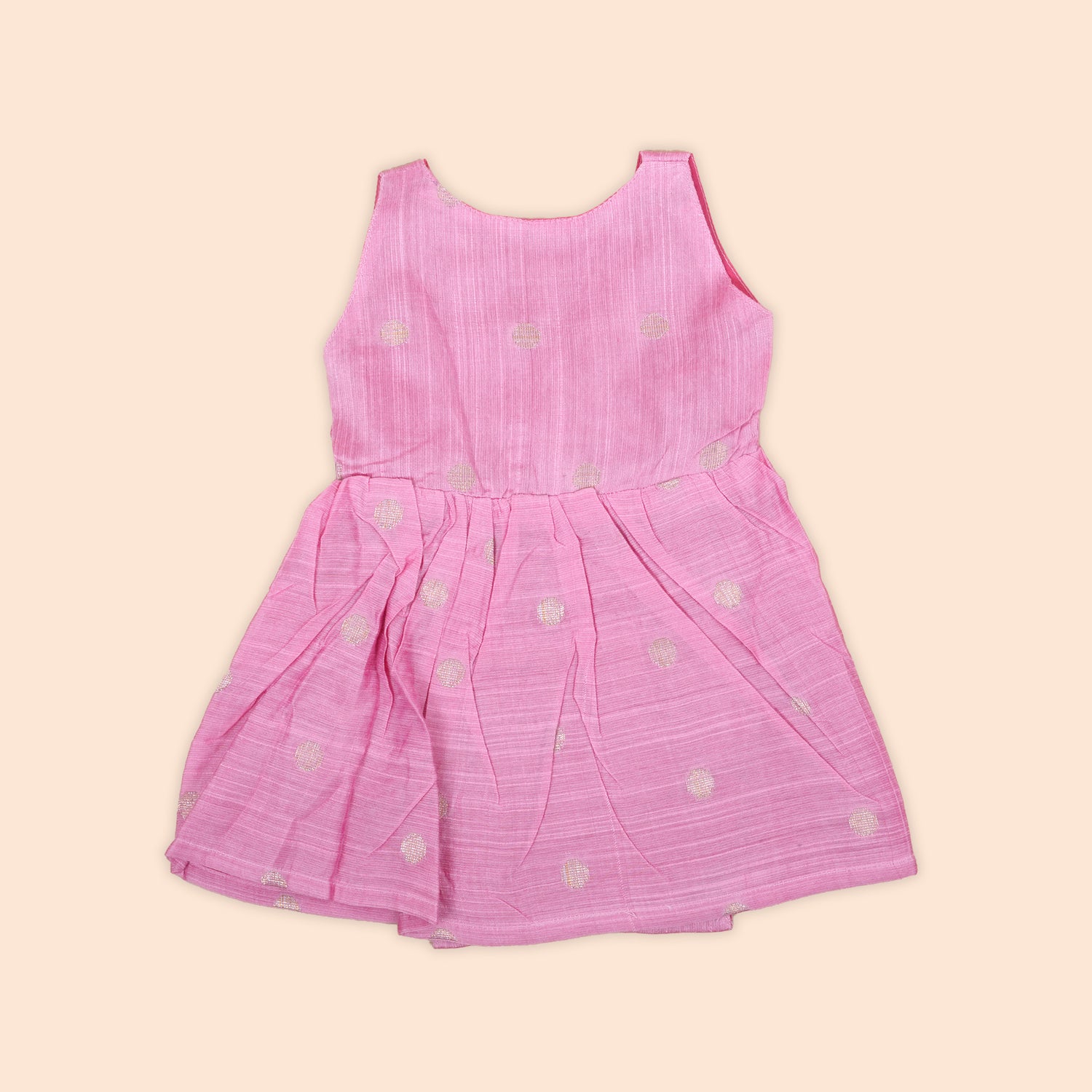 Pink Silk Baby Ethnic Frock with Gold Butta Design