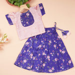 Pink and purple floral ethnic skirt set with matching top, featuring traditional patterns from Boon Babies.