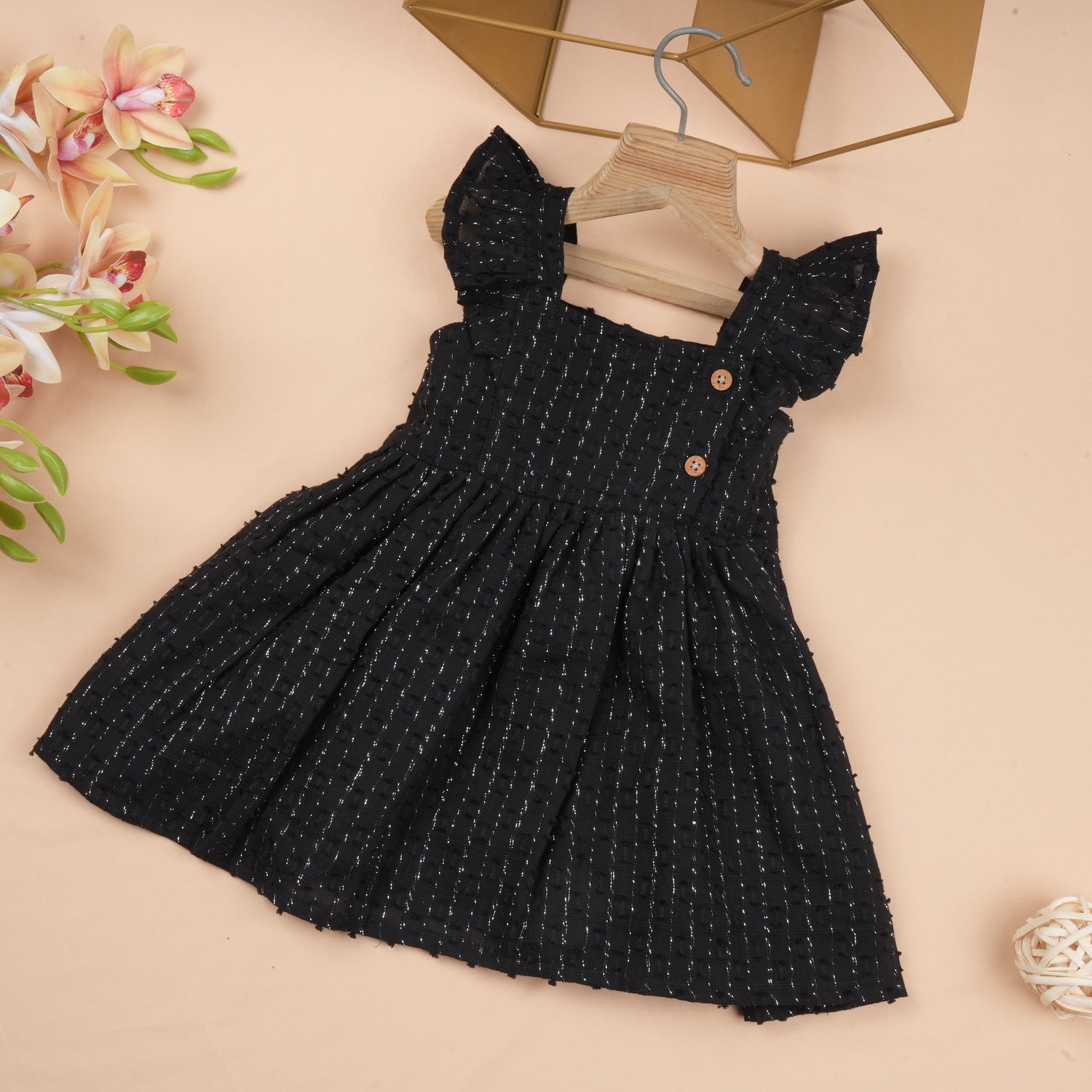 Boonbabies girls solid frill cotton baby dress with soft twill fabric and casual style for ages 6 months to 5 years.