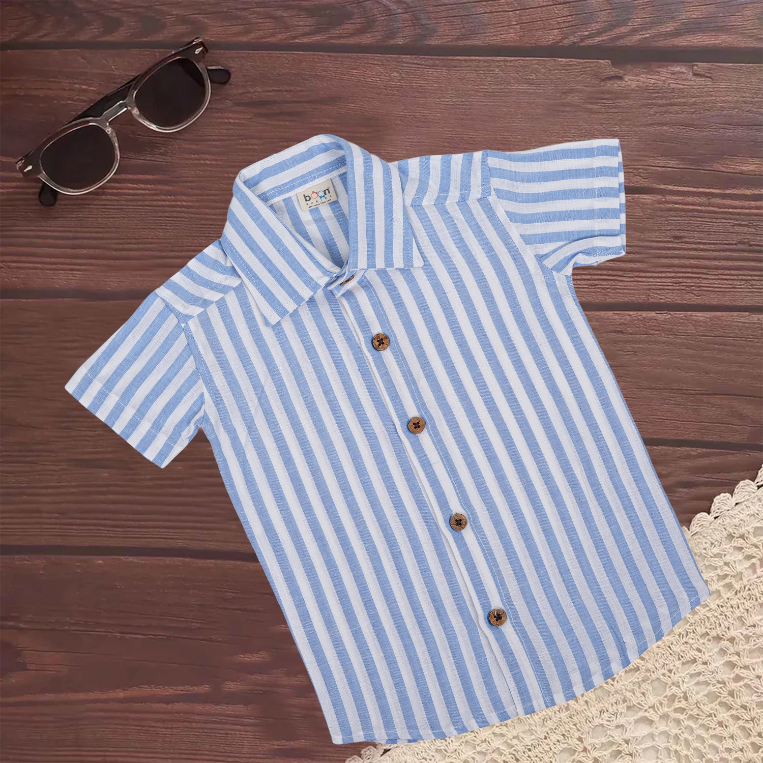 Classic striped cotton shirt for boys with straight collar—soft, breathable, and perfect for everyday casual wear.