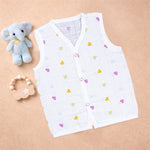 Soft, breathable printed sleeveless muslin jabla for babies 0-12 months by Boon Babies, featuring a cozy, lightweight design.