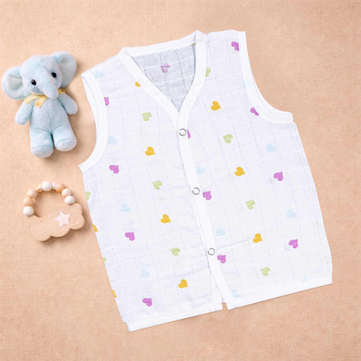 Soft, breathable printed sleeveless muslin jabla for babies 0-12 months by Boon Babies, featuring a cozy, lightweight design.