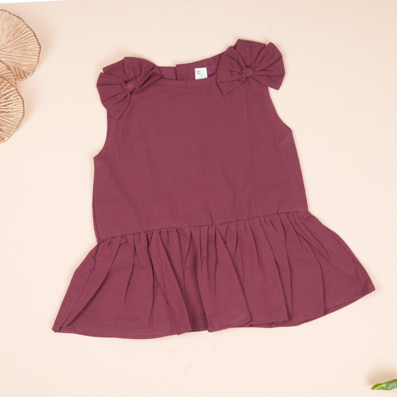 Maroon Handloom Cotton Girls Peplum Top & Pant Set (1–6 Years)