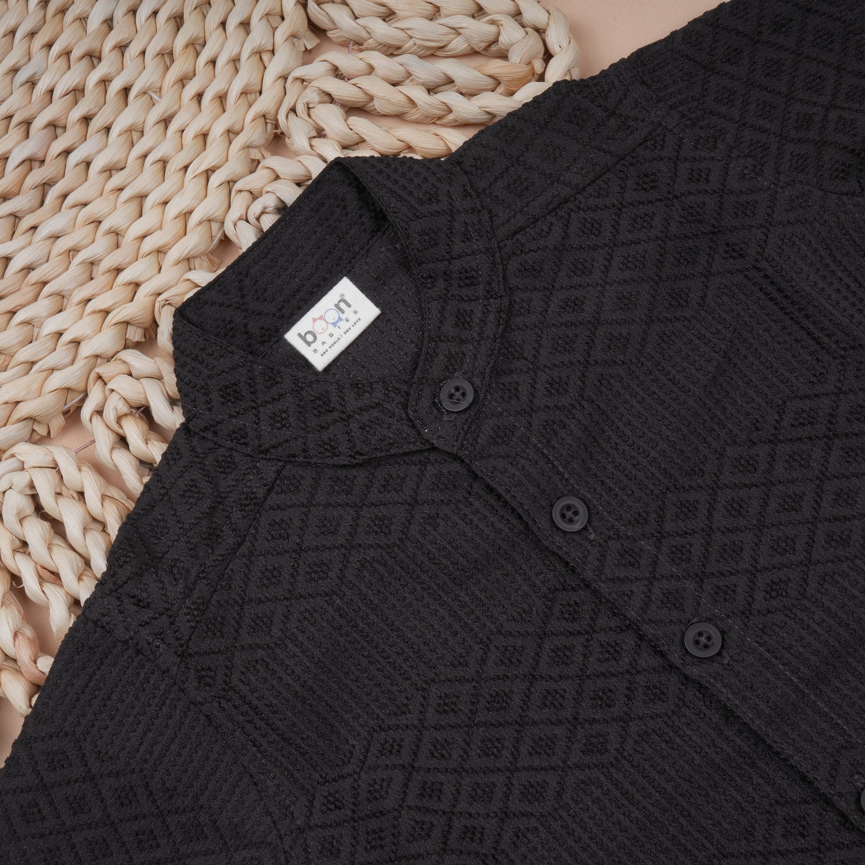 Boys' lightweight solid popcorn shirt from Boon Babies, casual polycotton shirt for kids aged 6 months to 5 years.