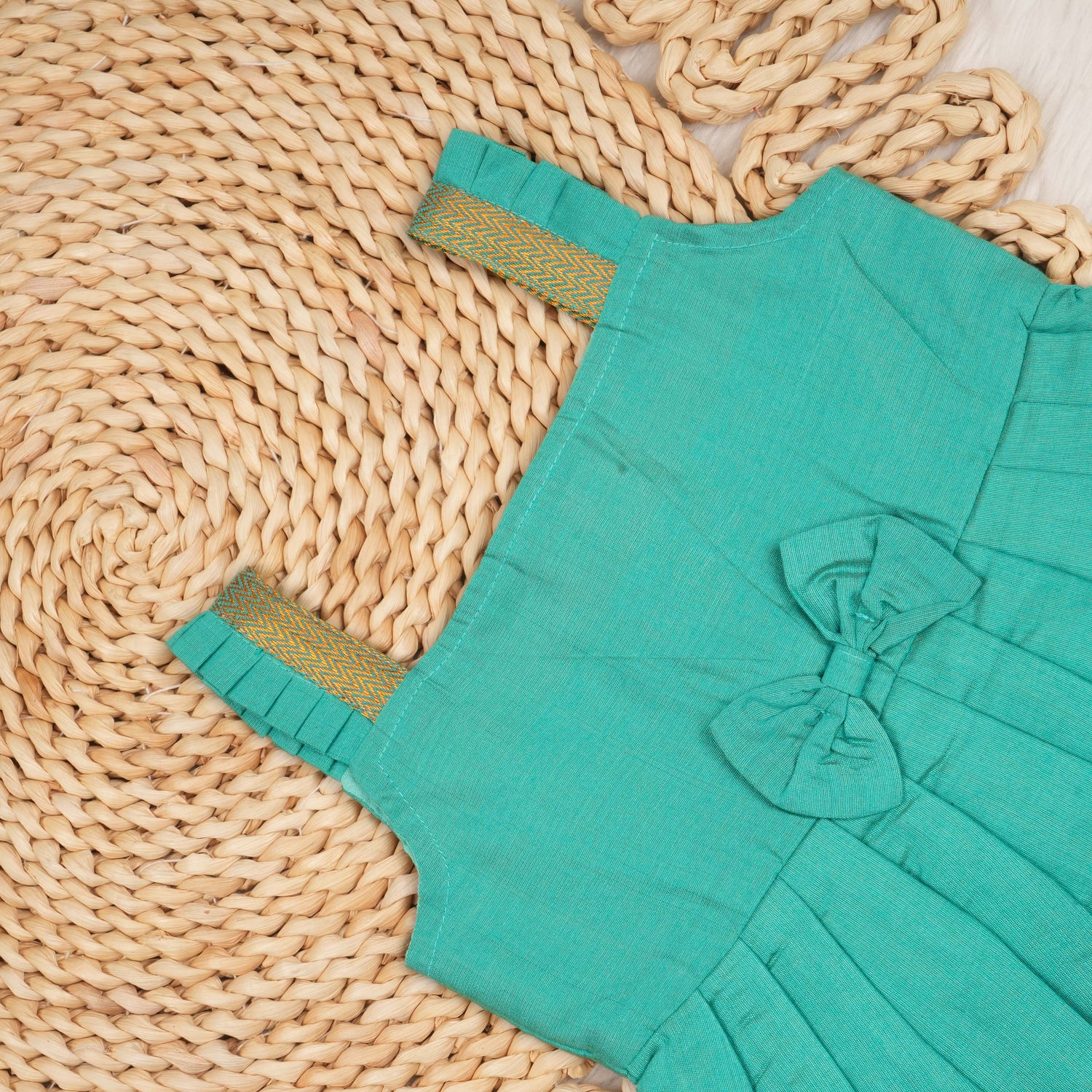 Baby Girl Turquoise Tissue Silk Mangalagiri Border Frock